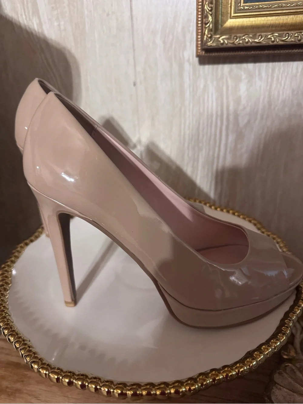 New never worn Chinese Laundry Nude Patent Peep-Toe Heels